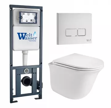 Комплект 3 в 1 инсталляция WeltWasser WW Marberg 410 10000005948 + Подвесной унитаз WeltWasser Telbach 004 GL-WT + кнопка белая глянцевая SE 10000011128_