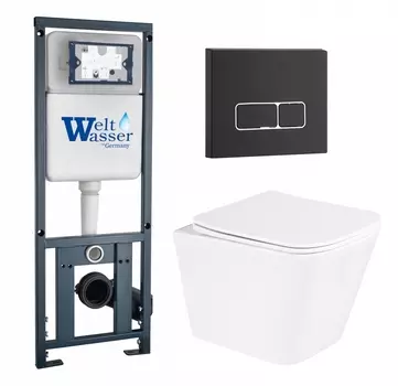 Комплект 3 в 1 инсталляция WeltWasser WW Marberg 410 10000005948 + Унитаз подвесной BelBagno Due BB3103CHR/SC + кнопка черная матовая SE