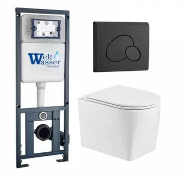 Комплект 3 в 1 инсталляция WeltWasser WW Marberg 410 10000005948 + Унитаз подвесной WeltWasser Nesenbach 004 GL-WT + кнопка черная матовая RD 10000011720_