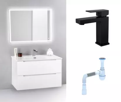 Комплект: Мебель для ванной BelBagno Etna 39 70 bianco lucido + Смеситель Haiba HB10803-7 черный + Сифон АниПласт 134369+HB10803-7+C2015xrv