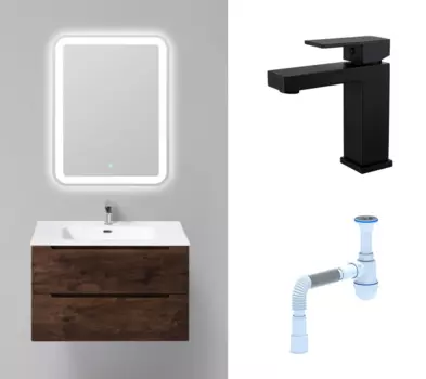 Комплект: Мебель для ванной BelBagno Etna 80 rovere moro + Смеситель Haiba HB10803-7 черный + Сифон АниПласт 121879+HB10803-7+C2015xrv