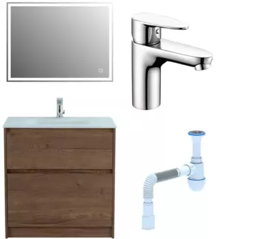Комплект: Мебель для ванной BelBagno Kraft 80 + Смеситель Wasserkraft Leine 3503 для раковины, хром + Сифон АниПласт 533314 + SNP3503 + C2015xrv