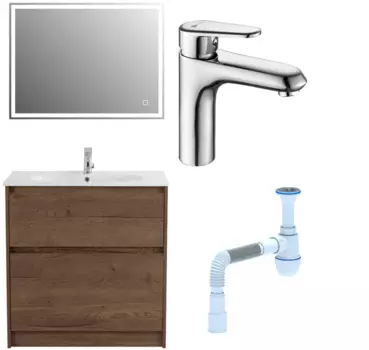 Комплект: Мебель для ванной BelBagno Kraft 80 + Смеситель Lemark Point LM0306C для раковины, хром + Сифон АниПласт 533321 + SNPLM0306C + C2015xrv