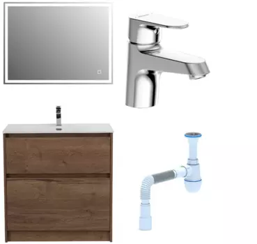 Комплект: Мебель для ванной BelBagno Kraft 80 + Смеситель Bravat Alfa F1120178CP для раковины, хром + Сифон АниПласт 533324 + SNPF1120178CP + C2015xrv