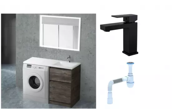 Комплект: Мебель для ванной BelBagno Kraft -LVD 60 pino pasadena R + Смеситель для раковины Haiba HB10803-7, черный + Сифон АниПласт 506577 + SNPHB10803-7+ C2015xrv