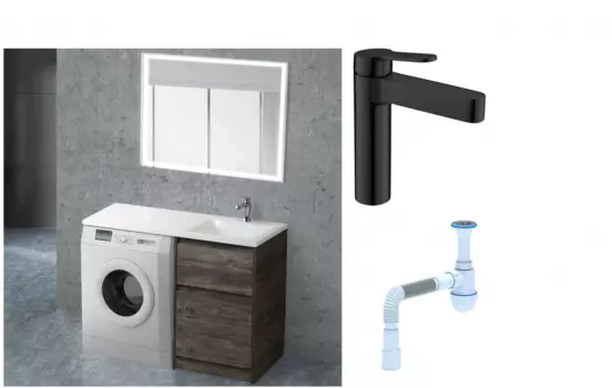Комплект: Мебель для ванной BelBagno Kraft -LVD 60 pino pasadena R + Смеситель для раковины BelBagno Delta DEL-LVM-NERO, черный + Сифон АниПласт 506577 + SNPDEL-LVM-NERO + C2015xrv