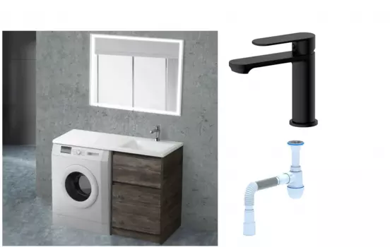 Комплект: Мебель для ванной BelBagno Kraft -LVD 60 pino pasadena R + Смеситель для раковины Haiba HB10590-7, черный + Сифон АниПласт 506577 + SNPHB10590-7 + C2015xrv