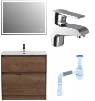 Комплект: Мебель для ванной BelBagno Kraft + Смеситель Agger Right A2902100 для раковины, хром + Сифон АниПласт 533342 + SNPA2902100 + C2015xrv