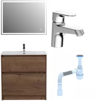 Комплект: Мебель для ванной BelBagno Kraft + Смеситель Bravat Alfa F1120178CP для раковины, хром + Сифон АниПласт 533342 + SNPF1120178CP + C2015xrv