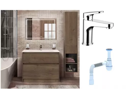 Комплект: Мебель для ванной BelBagno Kraft + Смеситель Bravat Eler F1191238CP-RUS для раковины, хром + Сифон АниПласт 540741 + SNPF1191238CP-RUS + C2015xrv
