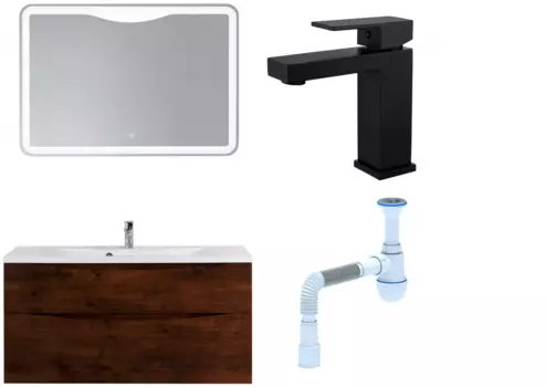 Комплект: Мебель для ванной BelBagno Marino H120 rovere moro + Смеситель для раковины Haiba HB10803-7, черный + Сифон АниПласт 382138 + SNPHB10803-7+ C2015xrv