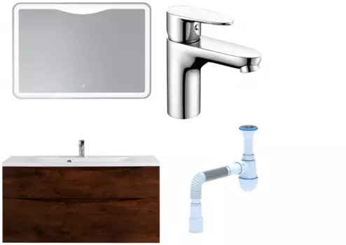 Комплект: Мебель для ванной BelBagno Marino H120 rovere moro + Смеситель Wasserkraft Leine 3503 для раковины, хром + Сифон АниПласт 382138 + SNP3503 + C2015xrv