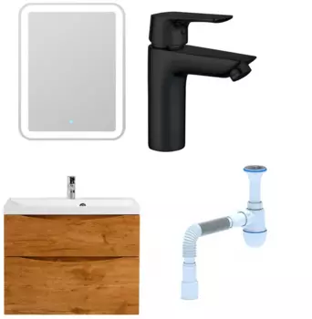 Комплект: Мебель для ванной BelBagno Marino H80 rovere nature + Смеситель Aquanet Static AF330-10B для раковины чёрный + Сифон АниПласт 346803 + SNPAF330-10B + C2015xrv