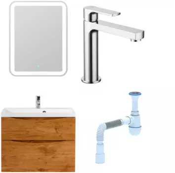 Комплект: Мебель для ванной BelBagno Marino H80 rovere nature + Смеситель Lemark plus Grace LM1537C для раковины, хром + Сифон АниПласт 346803 + SNPLM1537C + C2015xrv