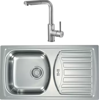 Комплект Мойка кухонная Alveus Basic 150 сталь + Смеситель Siros 1132901 брашированная сталь
