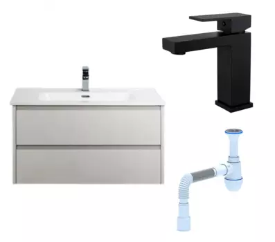 Комплект: Тумба с раковиной BelBagno Kraft 39 80 bianco opaco + Смеситель Haiba HB10803-7 черный + Сифон АниПласт 134444+HB10803-7+C2015xrv