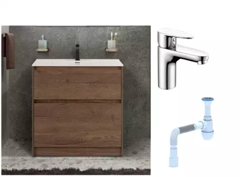 Комплект: Тумба с раковиной BelBagno Kraft напольная + Смеситель Wasserkraft Leine 3503 для раковины, хром + Сифон АниПласт 533347 + SNP3503 + C2015xrv