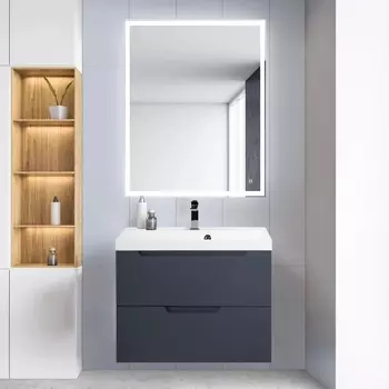 Мебель для ванной BelBagno Vittoria 80 подвесная, grigio opaco, белая глянцевая раковина