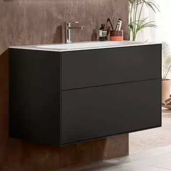 Тумба для комплекта Villeroy & Boch Finion 100 black matt lacquer, с настенным освещением G02000PD