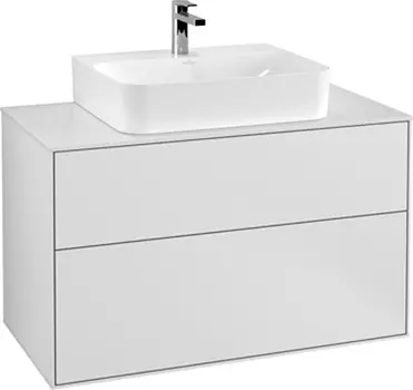 Тумба для комплекта Villeroy & Boch Finion 100 white matt lacquer, glass white matt, с настенным освещением G10100MT