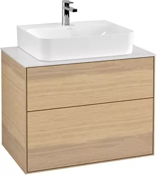 Тумба для комплекта Villeroy & Boch Finion 80 oak veneer, glass white matt, с настенным освещением G09100PC