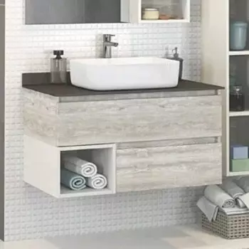 Тумба с раковиной Comforty Прага 90 подвесная, дуб белый, раковина T-Y9378