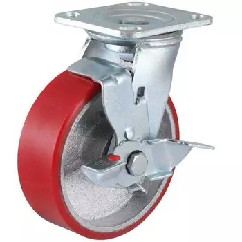 Полиуретановое колесо большегрузное поворотное с тормозом SCpb63 (305) 160 мм