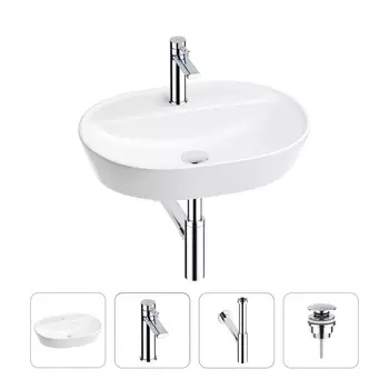 Акционный набор 4 в 1 Wellsee Calin 201001861: накладная раковина 60 см, смеситель, металлический си