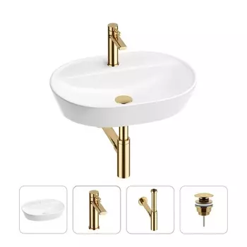 Акционный набор 4 в 1 Wellsee Calin 201001863: накладная раковина 60 см, смеситель, металлический си