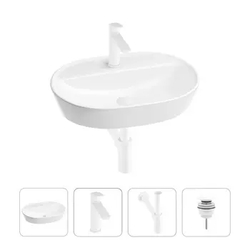 Акционный набор 4 в 1 Wellsee Calin 201001830: накладная раковина 60 см, смеситель, металлический си