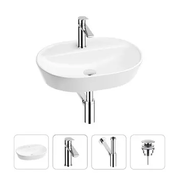 Акционный набор 4 в 1 Wellsee Calin 201001826: накладная раковина 60 см, смеситель, металлический си