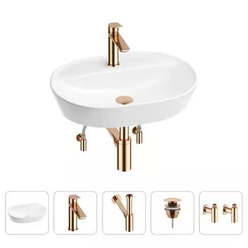 Акционный набор 5 в 1 Wellsee Calin 201003904: накладная раковина 60 см, смеситель, металлический си