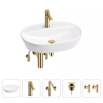 Акционный набор 5 в 1 Wellsee Calin 201003948: накладная раковина 60 см, смеситель, металлический си