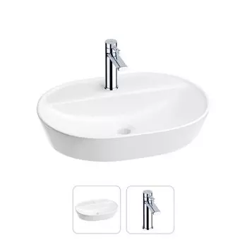 Акционный набор 5 в 1 Wellsee Calin 201003940: накладная раковина 60 см, смеситель, металлический си