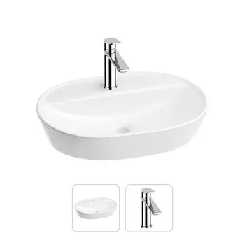 Акционный набор 5 в 1 Wellsee Calin 201003950: накладная раковина 60 см, смеситель, металлический си