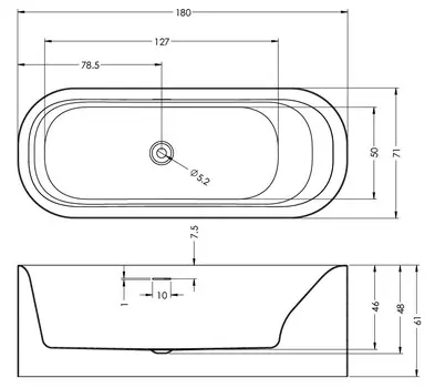 Акриловая ванна Riho Devotion Free 180 BD26C05S1WI1144 180х71 белая глянцевая Sparkle(через перелив)