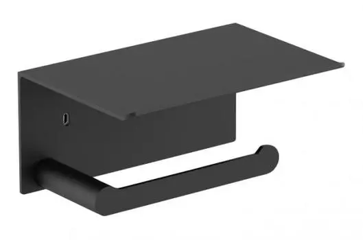 Держатель туалетной бумаги Nofer Verona 16876.N с полкой для телефона, черный матовый
