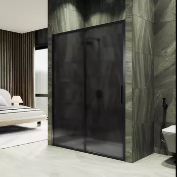 Душевая дверь в нишу Maybah Glass MGD-1288-6 120х195 профиль черный, стекло графит матовый