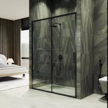 Душевая дверь в нишу Maybah Glass MGD-1276-6 120х195 профиль черный, стекло прозрачное