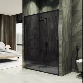 Душевая дверь в нишу Maybah Glass MGD-1284-6 120х195 профиль черный, стекло графит