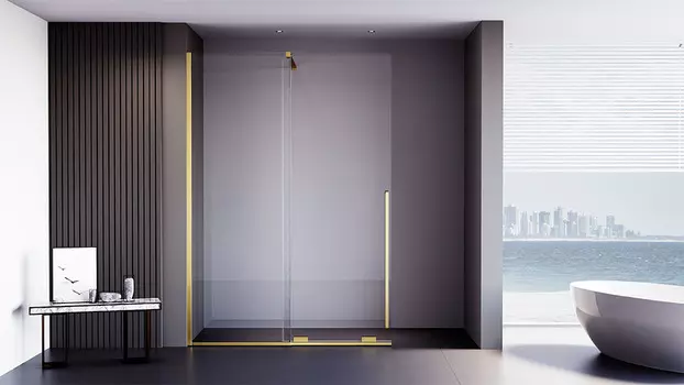 Душевая дверь в нишу Veconi Premium Trento PTDW-50G 140х200 см, профиль брашированное золото, стекло прозрачное