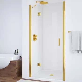 Душевая дверь в нишу Vegas Glass AFP 110 09 01 L вход 73 см, профиль золото, стекло прозрачное
