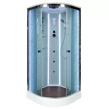 Душевая кабина AvaCan EM2011LED+GM, 110х110х220 см, стекло с узором, профиль хром