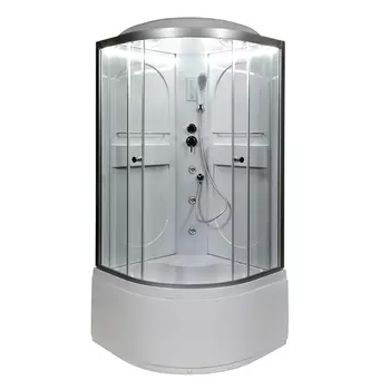 Душевая кабина AvaCan L610LED+GM, 100х100х215 см, стекло прозрачное, профиль хром