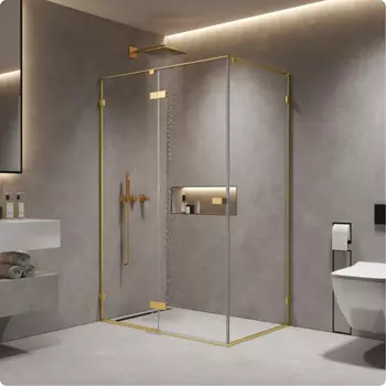 Душевая перегородка AQUAme AQM7409-3-9 90х200 см, стекло прозрачное, профиль золото шлифованное