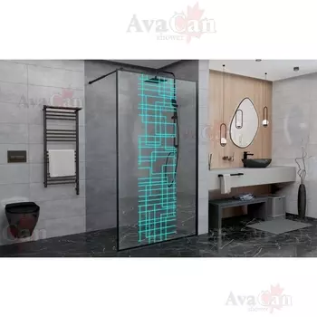Душевая перегородка AvaCan LB120 120х200 см, профиль черный, стекло с рисунком