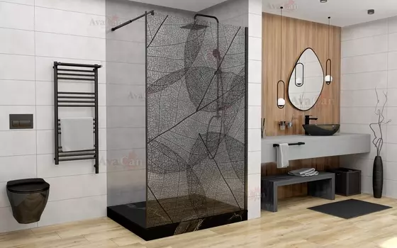 Душевая перегородка AvaCan MB100 100х200 см, профиль черный, стекло с рисунком