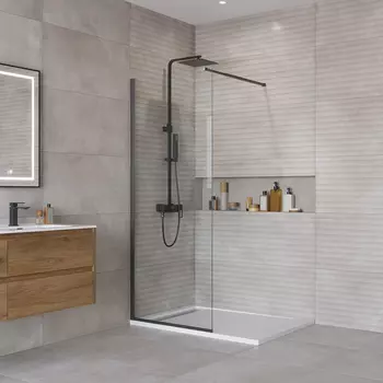 Душевая перегородка BelBagno Kraft 80х195 стекло прозрачное, профиль черный матовый