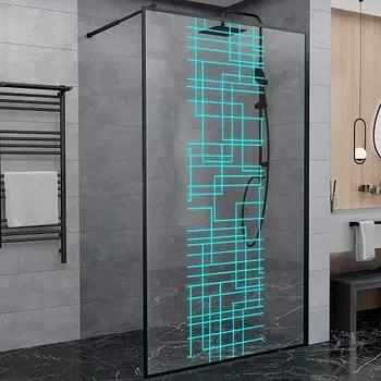 Душевая перегородка DTO LB 110 Black стекло с рисунком, профиль черный