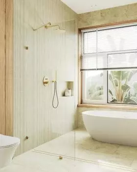 Душевая перегородка Maybah Glass MGD-259-3 79х195 см, профиль золото, стекло бесцветное